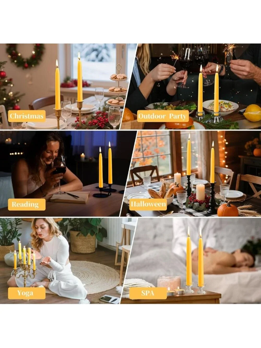 100% Natural Beeswax Taper Candles - 10 Inch, 30 Pack, Non-Toxic, Long-Lasting